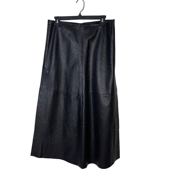 Unbranded Dresses & Skirts - Womens A Line Skirt Size Large Black Vegan Leather Ostrich Embossed Side Slits